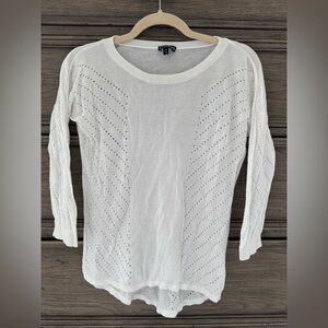 Express Sheer White Knit Sweater EUC Women's Crochet Top 100% Rayon Lightweight